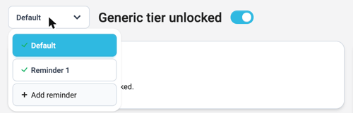 Email dropdown showing Default, Reminder 1 and Add reminder
