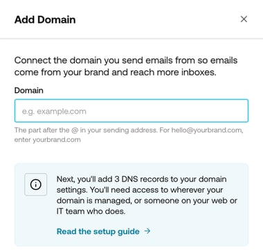 Add Domain form for authenticating your sending domain