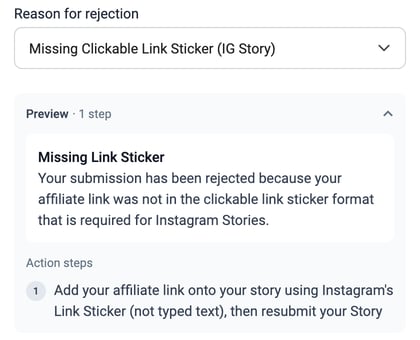The reason preview showing the headline, description and action steps the advocate will read