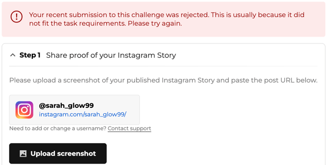 A Story challenge: upload a screenshot and paste the link (demo programme)