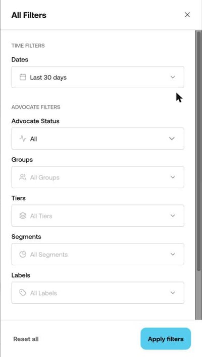 The All Filters panel in Insights