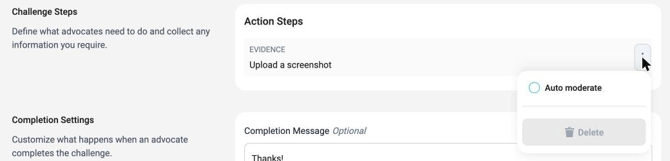 Action step menu with the Auto moderate option